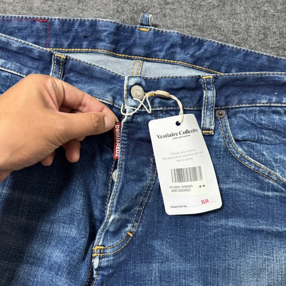 Dsquared2 Skinny Dan Jean Blue Distressed ICON Patch Jeans Size 54 IT (36x29)